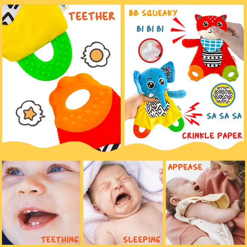 Baby Teething Toys | Crinkle Baby Toys | Cuddly Snuggle Teether, Black and White Soother Towel BPA Free Plush Sensory Teethers Toys for Newborns, ...