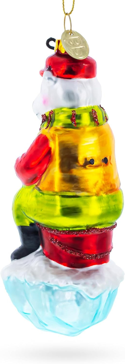 Polar Bear Ice Fishing Blown Glass Christmas Ornament...
