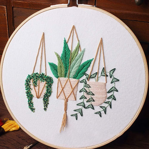 HaiMay 3 Sets Embroidery Starter Kit with Pattern and Instructions, Cross Stitch Kit Include 3 Embroidery Clothes with Floral Pattern, 3 Bamboo Em...
