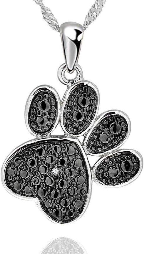 925 Sterling Silver Cubic Zirconia Animal Kitten Cat Paw Print Dolphin Pendant Necklace 17" / 18" Chain (Paw Print)...
