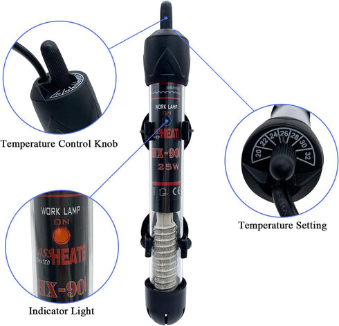 Fish Tank Aquarium Heater - Adjustable Temperature Submersible Thermostat Heater,25W/50W/100W/150W/200W/300W...
