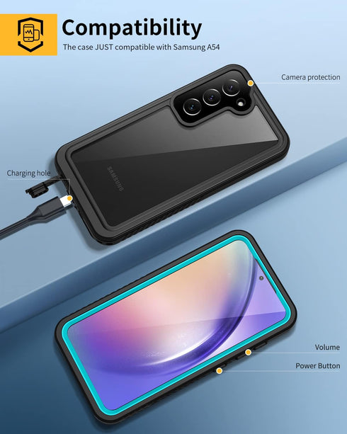 Lanhiem Samsung Galaxy A54 5G Case, IP68 Waterproof Dustproof Case with Built-in Screen Protector, Rugged Full Body Shockproof Phone Cover for Sam...