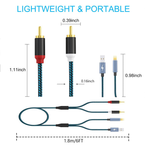 Lightning to RCA Adapter with USB Charging Cable to 2 Male RCA Audio Aux Stereo Cable for Select iPhone, iPad Models for Power Amplifier, Car, Hom...