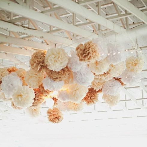 10PCS Cream Tan Brown Beige Boho Party Tissue Pom Poms Paper Flowers Table Centerpieces Neutral Rustic Baby Shower Wedding Birthday Nursery Classr...