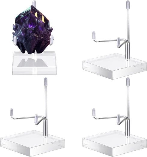 4 Pcs Adjustable Metal Arm Display Stand Easel with Acrylic Base Rock Display Easel Holder Acrylic Easel Crystal Display Stand Clear Plate Stand f...
