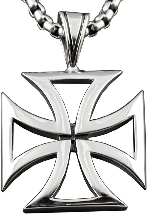 CHOPPER IRON MALTESE CROSS SOLID STAINLESS STEEL MENS CHARM PENDANT NECKLACE PP6...