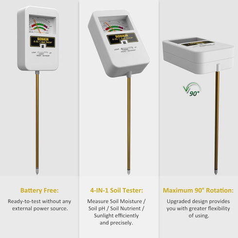 Soil Moisture Meter, 4-in-1 Soil Ph Meter, Soil Tester for Nutrients, Moisture, PH and Light, Soil Ph Test Kits for Plant, Great for Garden, Lawn,...