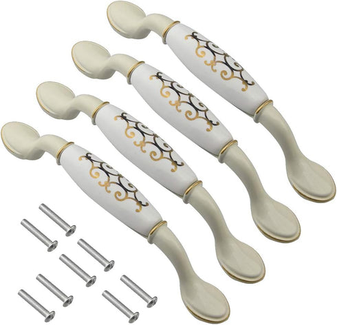 WMYCONGCONG 4 PCS Cabinet Handle Pull 5" Ceramic Drawer Pulls European Style Handles for Kitchen Bathroom Cabinets Cupboard Dresser...