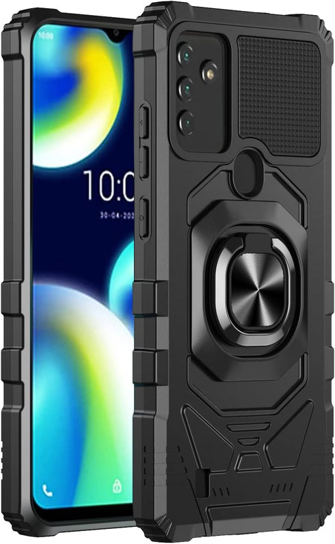 for Wiko Voix Case with Screen Protector,Built-in Magnetic Car Ring Stand,Full Body Protection Frosted PC Back Soft TPU Bumper Raised Corner Edge ...