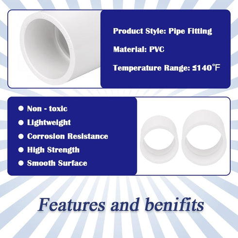 2PCS 2 Inch White PVC Pipe Coupling Adapter Pipe Fitting Couplers Socket x Socket for Sprinkler, Drip Irrigation System, Pipes Extension HE050-2...