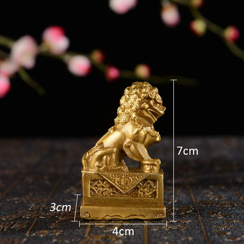 BRABUD 2.8in(H) Fengshui Brass Pair of Fu Foo Dogs Guardian Lion Statues Housewarming Congratulatory to Ward Off Evil Energy ZD099 Gold...