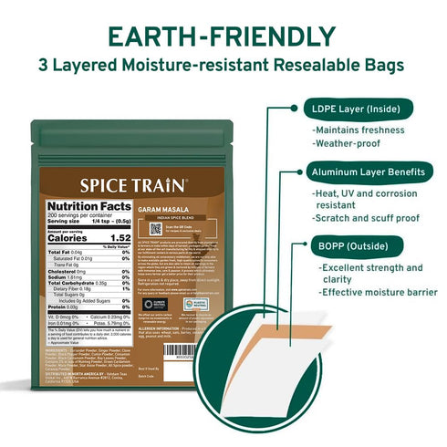 SPICE TRAIN, Garam Masala Powder (3.53oz/100g) Blend of 14 Indian Spices | Aromatic, Gluten Free & Non GMO | 100% Pure, No Fillers, Perfect For Co...