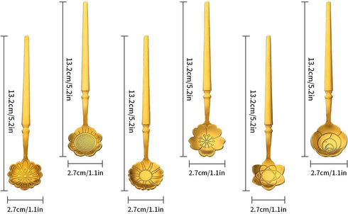 6 Pcs Flower Spoon Coffee Dessert Spoon Set, Stainless Steel Tableware Creative Teaspoon Coffee Spoon Teaspoon Ice-Cream Spoon Mixing Spoon Stir B...