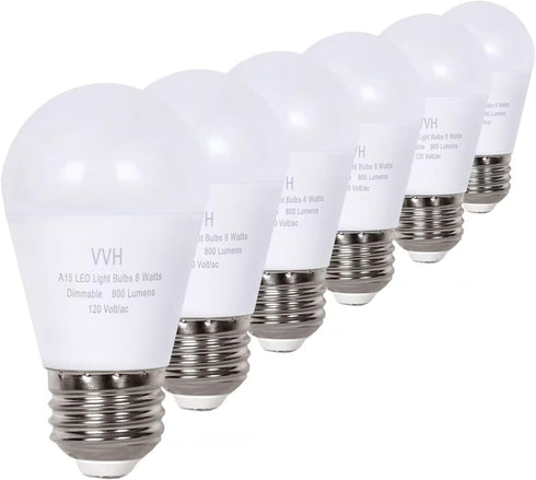 6 Pack A15 LED Light Bulb Dimmable,8W Equivalent 60W Light Bulb, Daylight 5000K E26 Medium Base,Perfect for Lamps and Home Lighting...