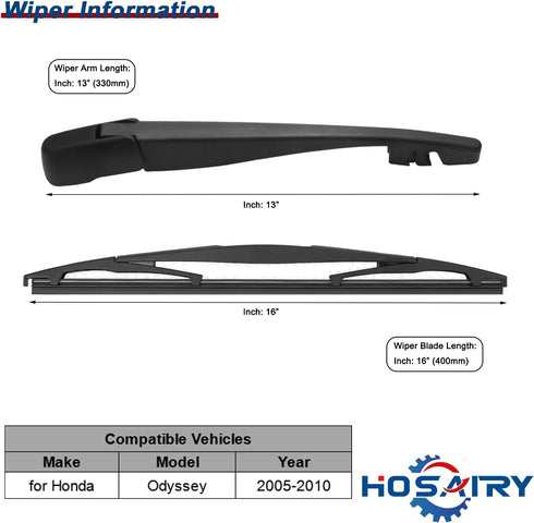 Rear Wiper Arm Blade Set for Honda Odyssey 3.5L V6 2005-2010 Rear Windshield Wiper Arm Blade Assembly 76720-SHJ-A01 76720SHJA01...