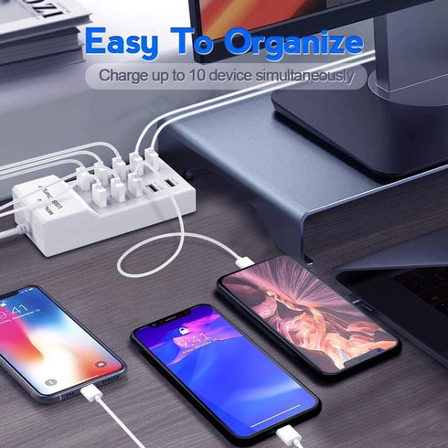 USB Charging Stations 50w10A 10 Ports Multiple Charging Block/Power USB Strip for iPhone Android Smartphone Tablet Smart Watch AirPods Samsung and...