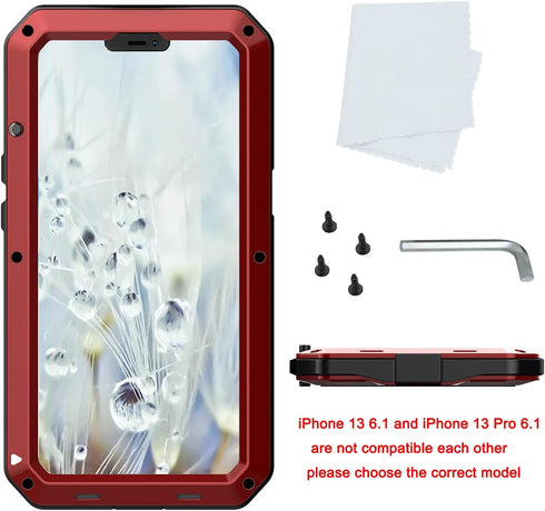 Marrkey for iPhone 13 Case, 360 Full Body Protective Cover Heavy Duty Shockproof Tough Armour Aluminum Alloy Metal Case with Silicone Built-in Scr...