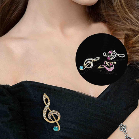 3Pcs Crystal Pearl Music Note Brooches Elegant Rhinestone Treble Clef Statement Brooch Pins Fashion Jewelry Accessories for Women Girl Gift...