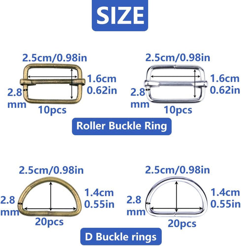 60 Pieces Silver and Brown Metal Buckles Ring with 40 Pieces Slide Buckles and 20 Pieces D-rings for Handbag Pet Collar Sewing or DIY Craft Ideas ...