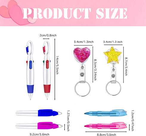 6PCS Heart Glitter Nurse Badge Reel Pen Kit, Mini Highlighter, Permanent Marker, Ballpoint Pen, Retractable Keychain Nurse Badge Holder Accessorie...