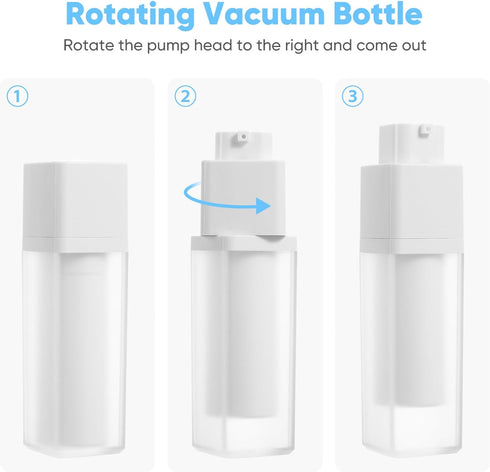 minkissy Lotion Cream Pump Container Airless Skincare Bottles 15ml+30ml+50ml Refillable Stretchable Cosmetic Bottle Dispenser White for Home Trave...