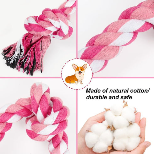 Dog Rope Toys, 3 Knots Chew Rope Toy for Medium and Small Dogs, Natural Cotton Dog Pull Rope for Tug of War and Teeth Cleaning (Pink)...