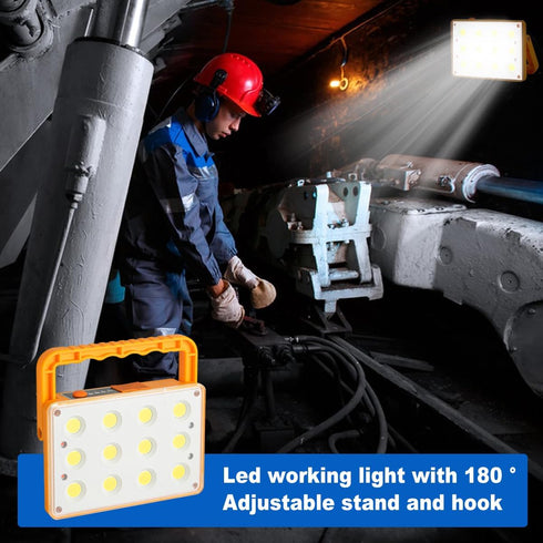 Rechargeable LED Work Light, Portable Solar Flood Light,3 Colors 3 Dimming Levels, SOS Power Bank Function, for Camping Emergency Job Site Lightin...