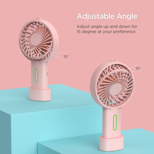 IPOW Mini Handheld Fan Personal Portable Fan 3 Speed Adjustable Angle Removable Base Lanyard USB Recharging Battery Operated Small Desk Cooling Fa...