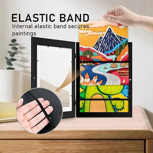 Kids Art Frame Front Opening Kids Artwork Frames Changeable Display 6.1x9.6 with Mat or 7.5x10.8 Without Mat Kid Artwork Picture Frames for Kids A...