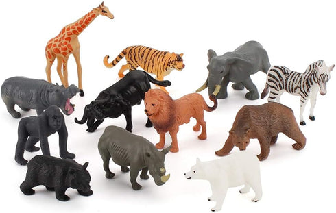 Fantarea 12 PCS Realistic Wild Life Jungle Animal Figures Model Lion Tiger Bear Elephant Desktop Ornament Collection Party Playset Favors Supplies...