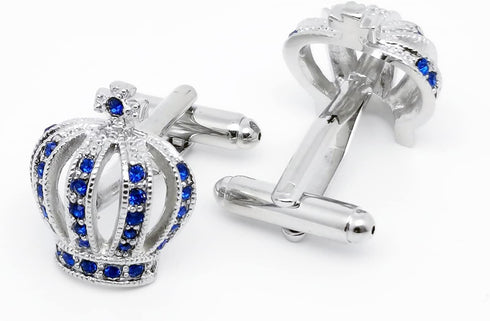 Royal Crown Blue Crystal Cuff Links for Men Lady in Gift Box Unisex Cufflinks for Business Wedding Anniversary Dress...