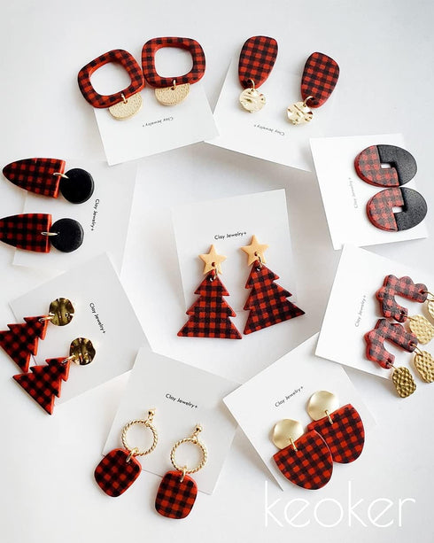 KEOKER Buffalo Plaid Silk Screen for Polymer Clay, Checker Silk Screen Stencils for Polymer Clay, Printing on Clay & Other Jewelry Clay Earrings D...
