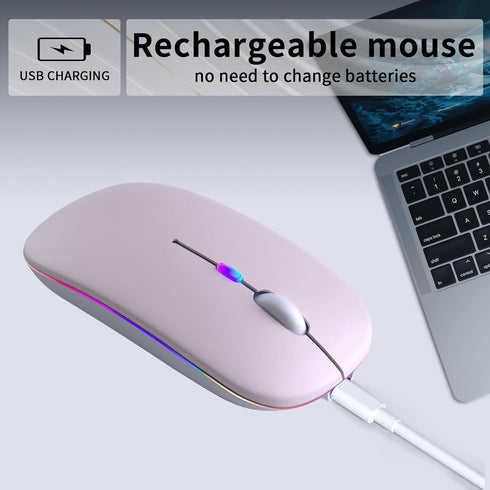 Wireless Bluetooth Mouse, Rechargeable LED Dual Mode Mouse (Bluetooth 5.2 and USB Receiver) Portable Silent Mouse,for Laptop/Desktop/Tablet(Pink)...
