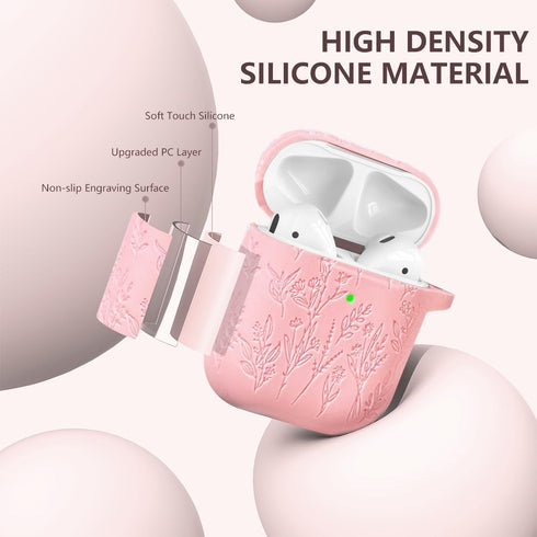 Flower Engraved Case for AirPods 2nd/1st Generation 2019, Soft Silicone AirPods Case Cover for AirPod 2/1 Gen Case Cover Charging Case with Clean ...