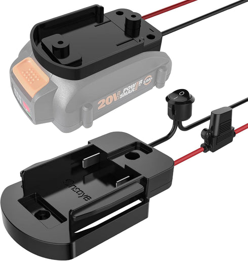 Power Wheel Adapter with Fuse & Switch, Secure Battery Adapter for WORX 20V PowerShare Lithium Battery, with 12 Gauge Wire,Good Power Convertor fo...