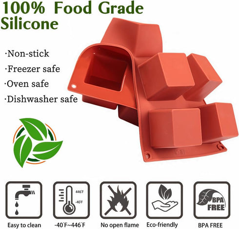 JOERSH Cube Cake Silicone Mold | 2" x 2" x 2" 3D Square Mousse Cake Baking Mold, French Dessert Molds for Chocolate, Jello, Brownie Bites, Ice Cre...