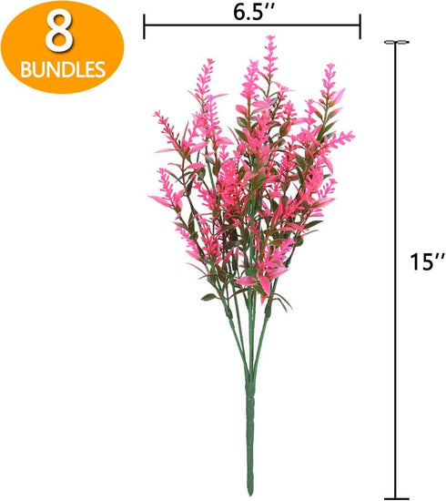 GREENRAIN 8 Bundles Artificial Lavender Flowers Outdoor Fake Flowers for Decoration UV Resistant No Fade Faux Plastic Plants Garden Porch Window B...