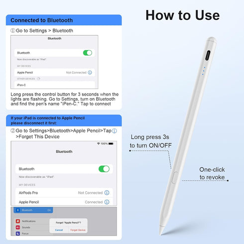 Stylus Pen for iPad (2018-2023), USB-C 3X Fast Charging Pencil Compatible with Apple iPad 10th/9/8/7/6, iPad Air 5/4/3, iPad Pro 12.9?/11?, iPad M...