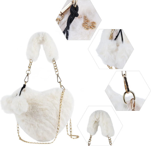 SUKUTU Faux Fur Purse Women's Heart Shaped Evening Handbags Small Cute Phone Crossbody Bag Clutches for Girls...