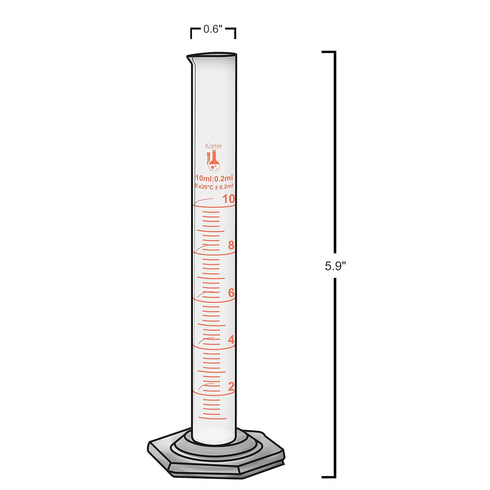 10ml Graduated Cylinder, Borosilicate 3.3 Glass, Single Metric Scale, Karter Scientific 246F7 (Pack of 2)...