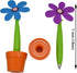 Maydahui 8PCS Flower Ballpoint Pens with Plant Pot Stand on Desk Set Cute Creative Design Colorful for Student Party Valentine's Day(Black and Blu...