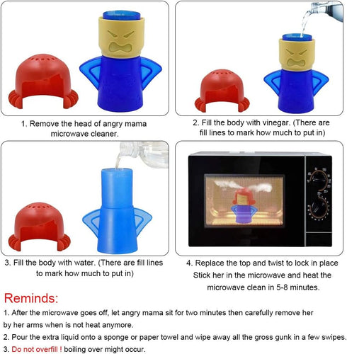 Abnaok Microwave Cleaner, 2 PCS Angry Mama Microwave Cleaner Microwave Oven Steam Cleaner Easily Clean in Minutes Cleans Add Vinegar and Water for...