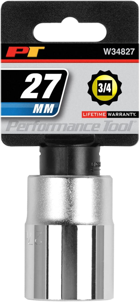 Performance Tool W34827 3/4-Inch Drive 12-Point Standard Socket 27mm...