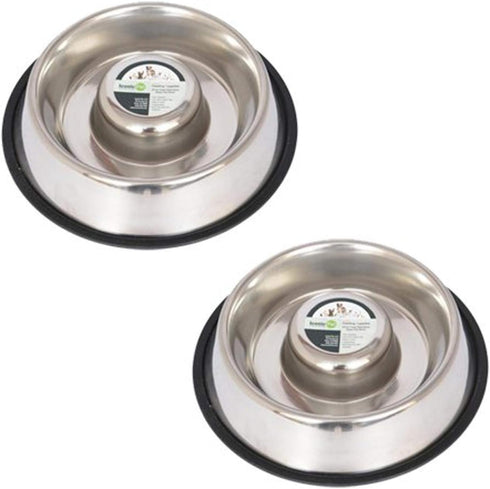 Iconic Pet Set of 2 Stainless Steel Anti-Skid Slow Feed Bowls for Small Dogs (12 oz) - Ideal for Food and Water, Durable Design with Raised Center...