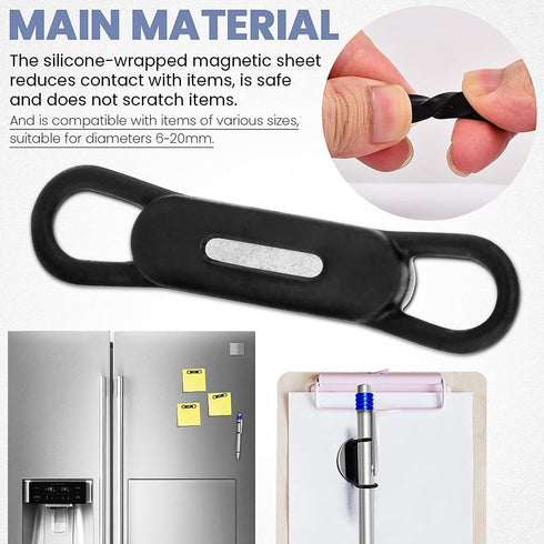 12 Pack Magnetic Pen Pencil Holder with Magnet Sheet,Silicone Magnetic Pen Holder,Flexible Pencil Holder for Refrigerator, Whiteboards,Desk Access...