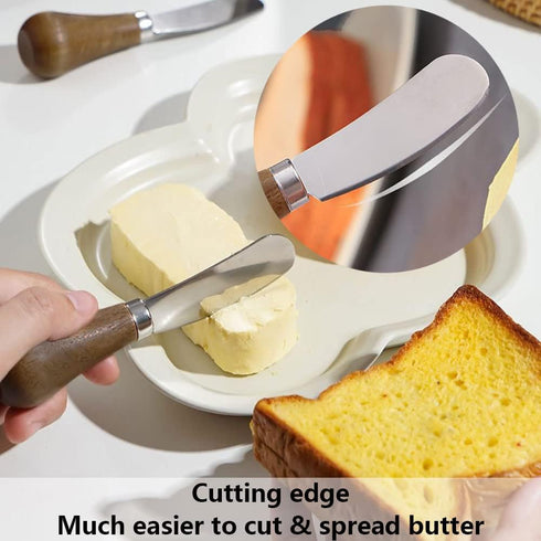 2 Pack Butter Spreader Knife Standing, Stainless Steel Cheese Spreader Knives with Wood Handle, Butter Knives with Sharp Edge for Easily Cutting &...