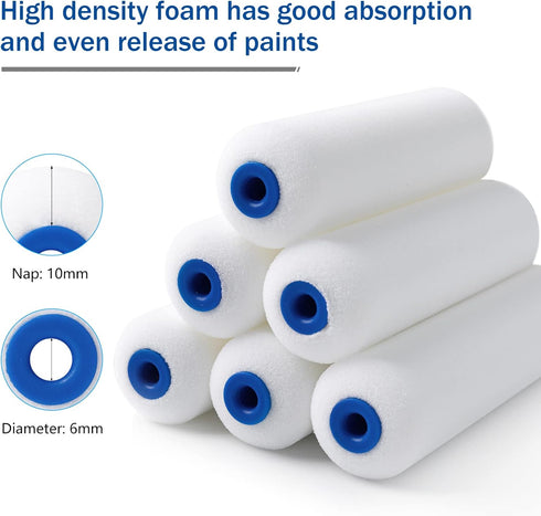 Mister Rui Foam Paint Roller, 4 Inch Paint Roller 10 Pack, Small Paint Roller, Foam Paint Roller 4 Inch, Small Foam Paint Roller High Density, 4 I...