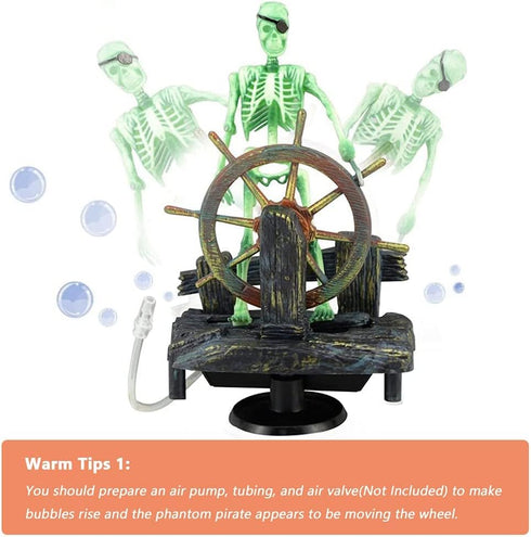 Mesee Aquarium Pirate Captain Decoration, Skeleton Seaman Landscape Fish Tank Decor, Undersea Air-driven Aquatic Ornament Decorations for Home Fis...