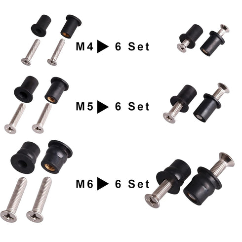18 Pairs M4 M5 M6 Neoprene Well Nuts with Stainless Steel Screw M5 Rubber Well Nuts Kayak Brass Copper Bolts Well Nut Kit for Kayak Motorcycle Boa...