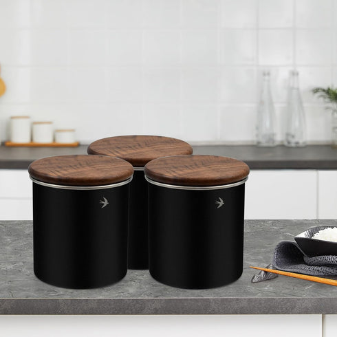 Food Storage Jar Canister with Airtight Walnut Wood Lid Elegant Design Stainless Steel Canister for Tea Coffee Sugar Spice Nuts Snacks Seasonings ...